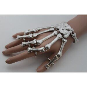 Sexy Women Silver One Size Bracelet Metal Hand Chain Ring Skeleton Bones Skull